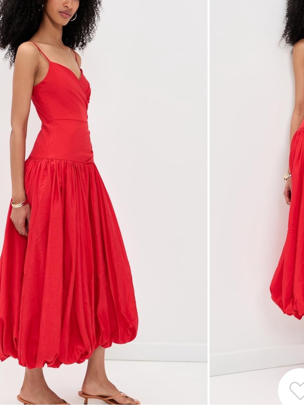 cinq a sept Red Spaghetti-Strap Balloon-Hem Midi Dress